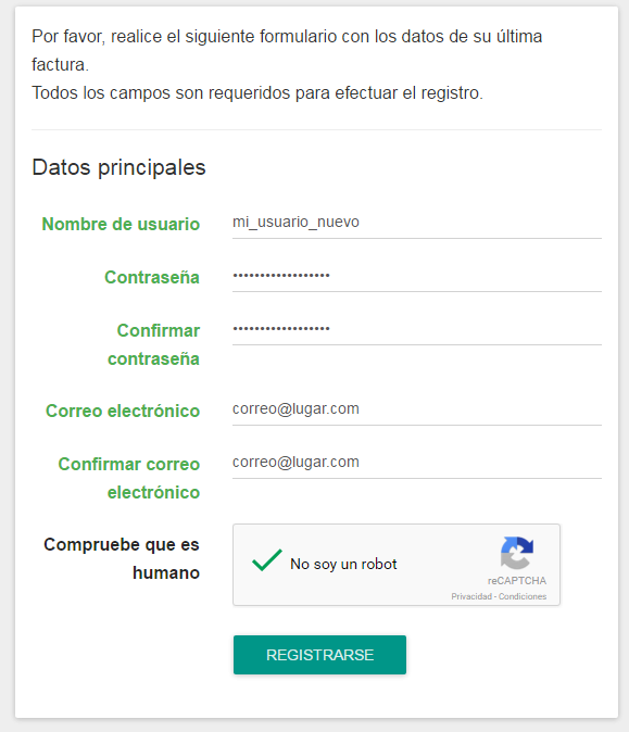 Formulario para migrar cuenta desde el sistema anterior